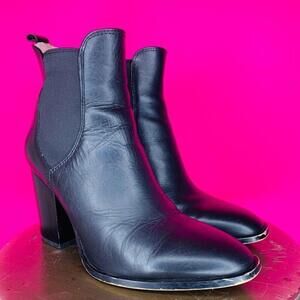 Zara Black Leather Block Heel Chelsea High Ankle Boots US 7.5